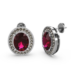 Esinti Oval Küpe - Rodolit garnet ve dumanlı kuvars 925 ayar gümüş küpe #17tou9i