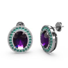 Esinti Oval Küpe - Ametist ve kök zümrüt 18 ayar beyaz altın küpe #185b15e