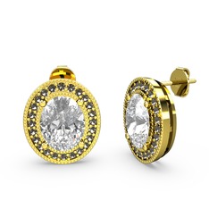 Esinti Oval Küpe - Swarovski ve dumanlı kuvars 8 ayar altın küpe #186jxxd