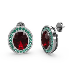 Garnet ve yeşil kuvars 8 ayar beyaz altın küpe