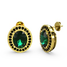 Yeşil kuvars ve siyah zirkon 14 ayar altın küpe