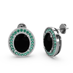 Siyah zirkon ve yeşil kuvars 925 ayar gümüş küpe