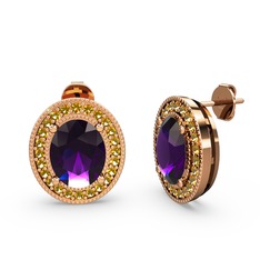 Ametist ve sitrin 925 ayar rose altın kaplama gümüş küpe