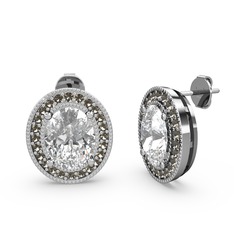 Esinti Oval Küpe - Beyaz zirkon ve dumanlı kuvars 18 ayar beyaz altın küpe #18v7rzx