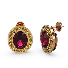 Esinti Oval Küpe - Rodolit garnet ve peridot 925 ayar rose altın kaplama gümüş küpe #19b5vay