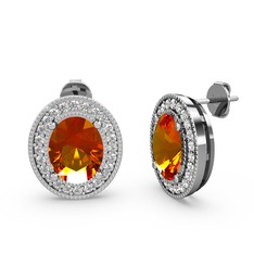 Esinti Oval Küpe - Sitrin ve beyaz zirkon 18 ayar beyaz altın küpe #19fn62l