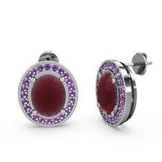 Esinti Oval Küpe - Kök yakut ve ametist 8 ayar beyaz altın küpe #1a4avsy