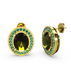 Esinti Oval Küpe - Peridot ve yeşil kuvars 8 ayar altın küpe #1achrxt