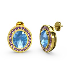 Esinti Oval Küpe - Akuamarin ve ametist 925 ayar altın kaplama gümüş küpe #1ahtd73