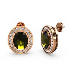 Esinti Oval Küpe - Peridot ve pırlanta 18 ayar rose altın küpe (0.528 karat) #1b1iwm9