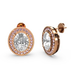Esinti Oval Küpe - Swarovski ve pembe kuvars 8 ayar rose altın küpe #1bn8gll