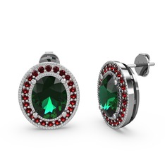 Yeşil kuvars ve garnet 14 ayar beyaz altın küpe
