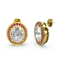 Esinti Oval Küpe - Beyaz zirkon ve rodolit garnet 14 ayar altın küpe #1cejo6y