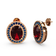 Garnet ve lab safir 8 ayar rose altın küpe