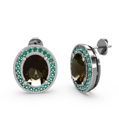 Esinti Oval Küpe - Dumanlı kuvars ve yeşil kuvars 8 ayar beyaz altın küpe #1d74f36