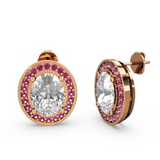Swarovski ve rodolit garnet 8 ayar rose altın küpe