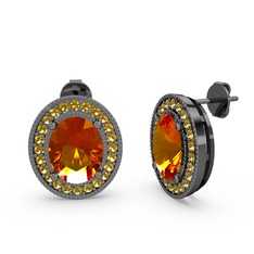 Esinti Oval Küpe - Sitrin 925 ayar siyah rodyum kaplama gümüş küpe #1dz750n