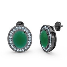 Esinti Oval Küpe - Kök zümrüt ve akuamarin 925 ayar siyah rodyum kaplama gümüş küpe #1edpglq