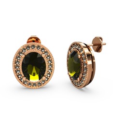 Peridot ve dumanlı kuvars 8 ayar rose altın küpe