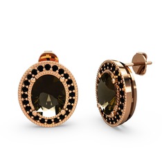 Esinti Oval Küpe - Dumanlı kuvars ve siyah zirkon 8 ayar rose altın küpe #1eu2qhk
