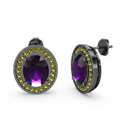 Ametist ve peridot 925 ayar siyah rodyum kaplama gümüş küpe