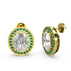 Esinti Oval Küpe - Beyaz zirkon ve kök zümrüt 925 ayar altın kaplama gümüş küpe #1evgup7