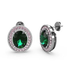 Esinti Oval Küpe - Yeşil kuvars ve pembe kuvars 18 ayar beyaz altın küpe #1eyme7h