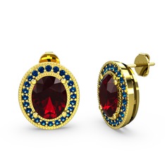 Esinti Oval Küpe - Garnet ve lab safir 18 ayar altın küpe #1f14uf9