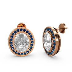 Beyaz zirkon ve lab safir 8 ayar rose altın küpe