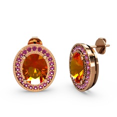 Esinti Oval Küpe - Sitrin ve rodolit garnet 8 ayar rose altın küpe #1f8otyn