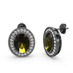 Esinti Oval Küpe - Peridot ve swarovski 925 ayar siyah rodyum kaplama gümüş küpe #1fc9j5j