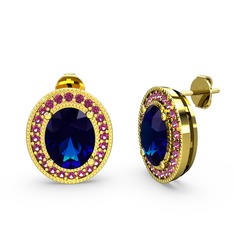 Lab safir ve rodolit garnet 18 ayar altın küpe