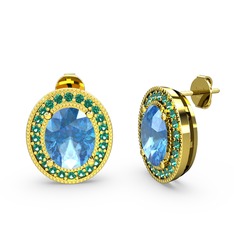 Esinti Oval Küpe - Akuamarin ve yeşil kuvars 925 ayar altın kaplama gümüş küpe #1fevzv8