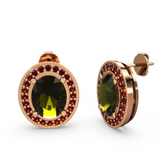 Esinti Oval Küpe - Peridot ve garnet 14 ayar rose altın küpe #1fljxhd
