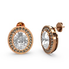 Esinti Oval Küpe - Swarovski ve dumanlı kuvars 8 ayar rose altın küpe #1fttjzk