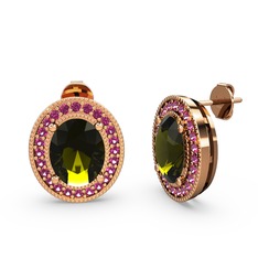 Peridot ve rodolit garnet 8 ayar rose altın küpe