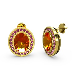 Esinti Oval Küpe - Sitrin ve rodolit garnet 18 ayar altın küpe #1h7d1va