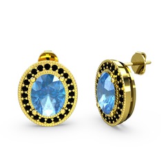 Akuamarin ve siyah zirkon 14 ayar altın küpe