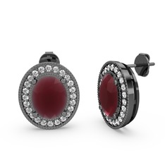 Esinti Oval Küpe - Kök yakut ve beyaz zirkon 925 ayar siyah rodyum kaplama gümüş küpe #1imy3b4