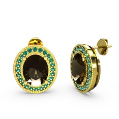 Esinti Oval Küpe - Dumanlı kuvars ve yeşil kuvars 8 ayar altın küpe #1j0lss4