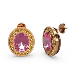 Pembe kuvars ve sitrin 925 ayar rose altın kaplama gümüş küpe