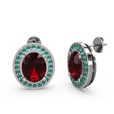 Esinti Oval Küpe - Garnet ve kök zümrüt 925 ayar gümüş küpe #1jksspn