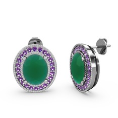 Esinti Oval Küpe - Kök zümrüt ve ametist 8 ayar beyaz altın küpe #1jte1cj