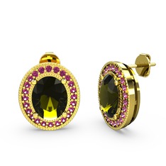 Esinti Oval Küpe - Peridot ve rodolit garnet 14 ayar altın küpe #1k2lenr