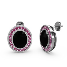 Siyah zirkon ve rodolit garnet 18 ayar beyaz altın küpe