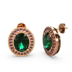 Esinti Oval Küpe - Yeşil kuvars ve kök yakut 14 ayar rose altın küpe #1kh8isc