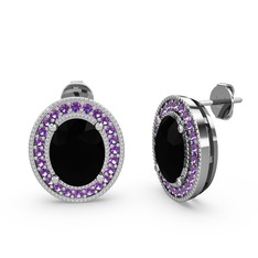 Esinti Oval Küpe - Siyah zirkon ve ametist 8 ayar beyaz altın küpe #1krkj6l