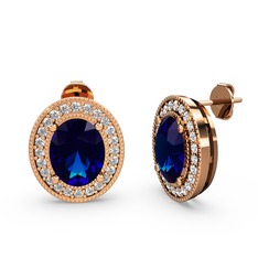 Lab safir ve swarovski 925 ayar rose altın kaplama gümüş küpe