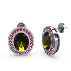 Esinti Oval Küpe - Peridot ve rodolit garnet 18 ayar beyaz altın küpe #1l0ie0e