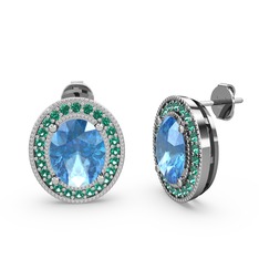 Esinti Oval Küpe - Akuamarin ve yeşil kuvars 925 ayar gümüş küpe #1l8mbwi